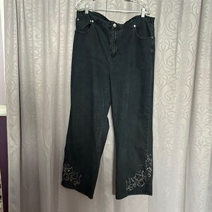 Avenue Black Embroidered Flare Jeans
